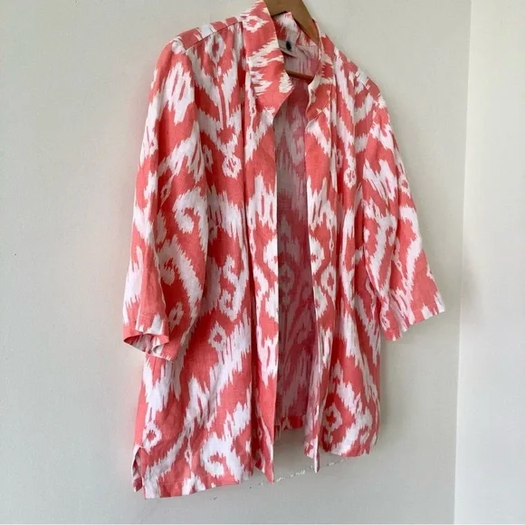 Chico’s Ikat Linen Jacket Open Front Cardigan in Sunrise Orange Size - Picture 7 of 9